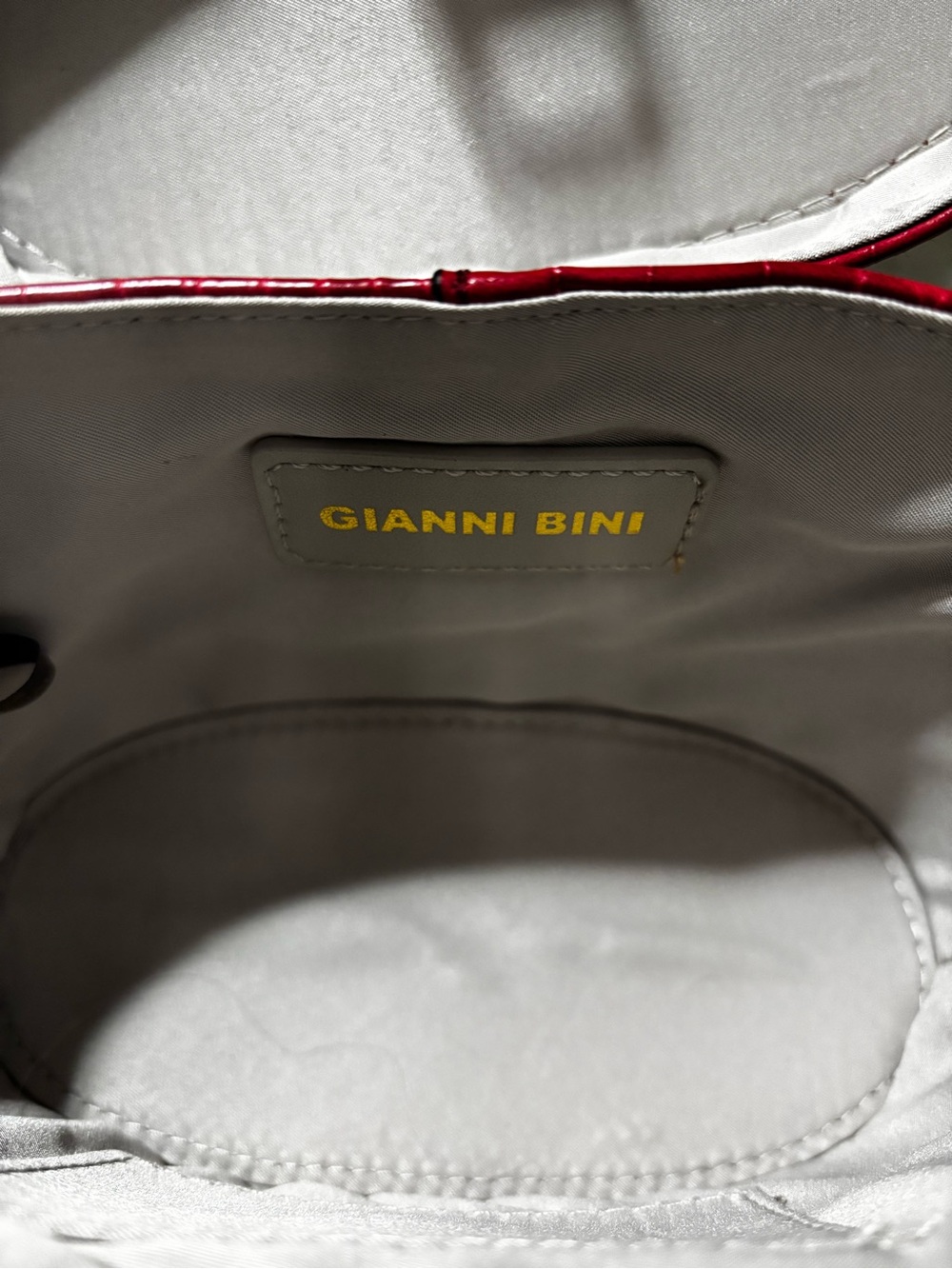 Red Croc-Embossed Top Handle Bag with Gold Hardware - Picture 5 of 9